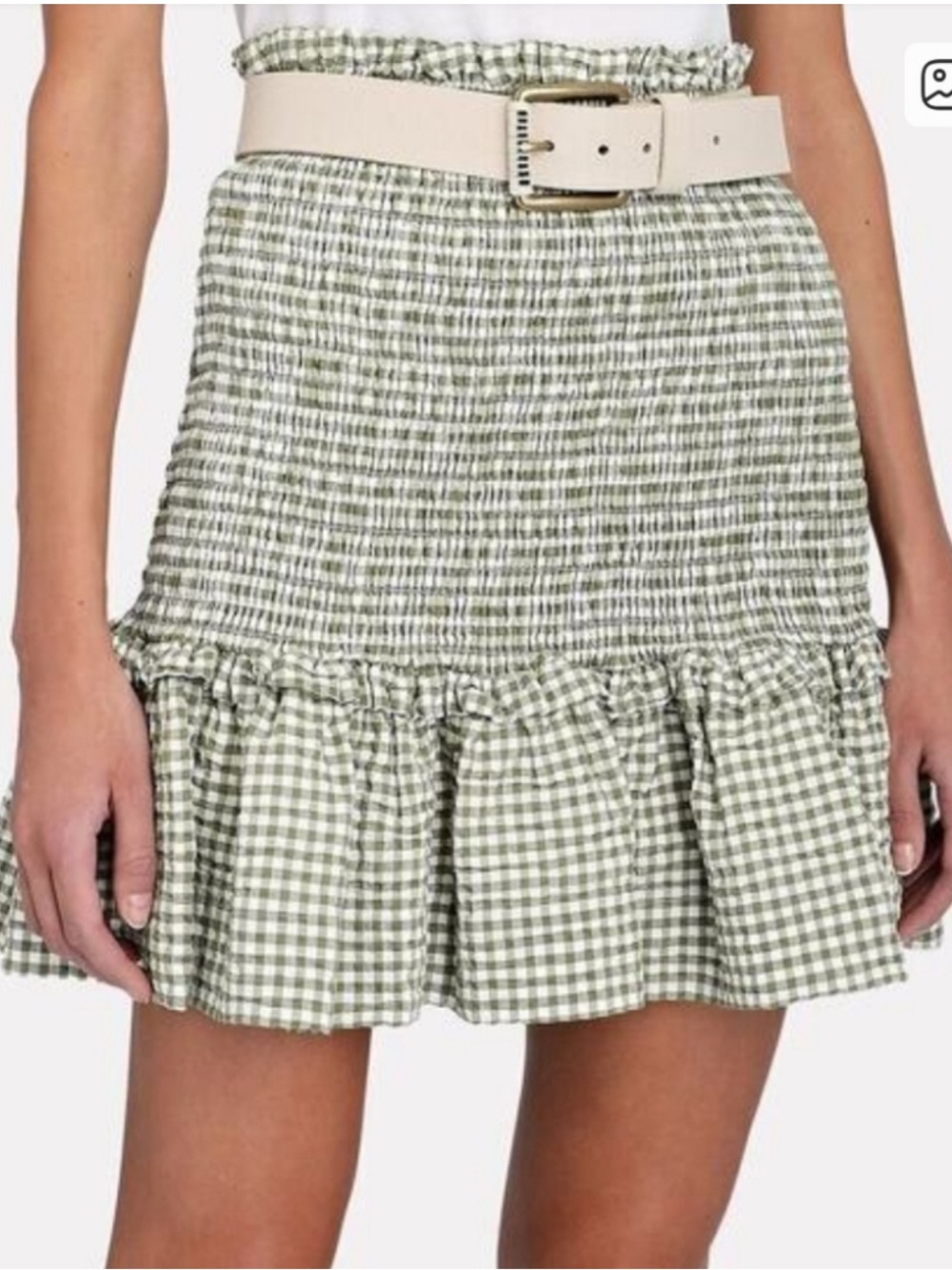 Veronica Beard Aloya Smocked Skirt size XS green and white gingham never worn